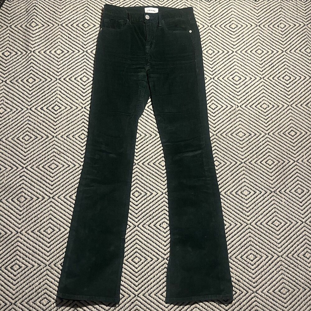 Frame -- green corduroy 'le mini boot' pants, size 25